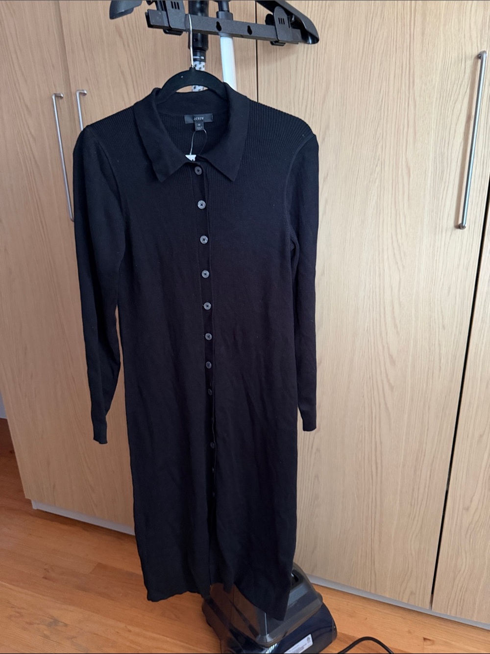 J. Crew Black Long-Sleeve Button-Front Knit Dress